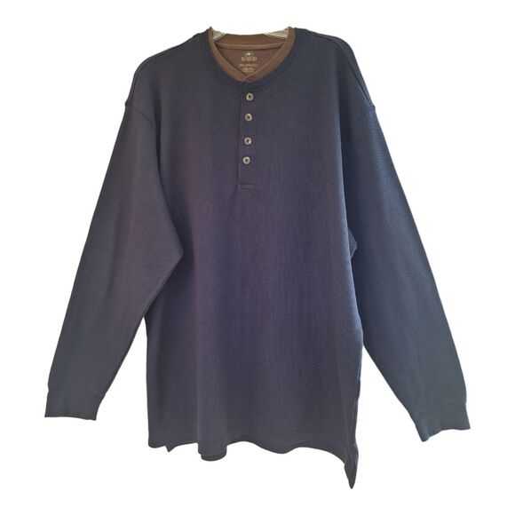 Redhead Thermal Four Button Henley 2XL Big & Tall Men XXL Blue with Brown Trim - Picture 5 of 14